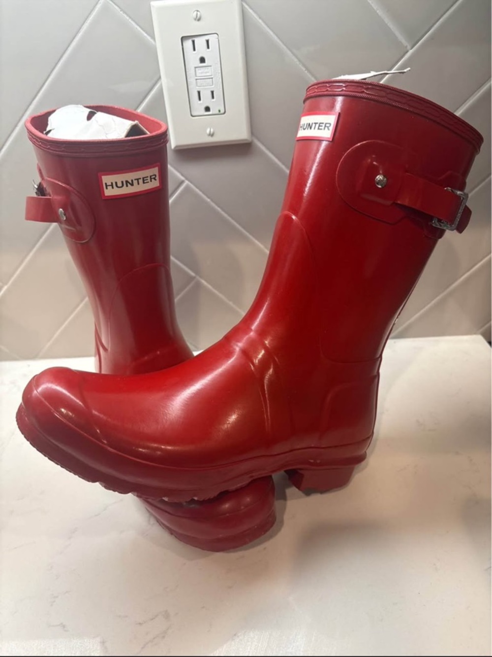 Hunter Glossy Red Mid-Calf Rain Boots